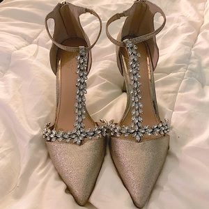 Badgley Mischka Heels - Shimmery gold with jeweled accents